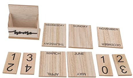 Hooleey Tischkalender aus Holz mit ewigem Datum, manuell, wiederverwendbar, schöner Retro-Tischkalender, Holzblockkalender