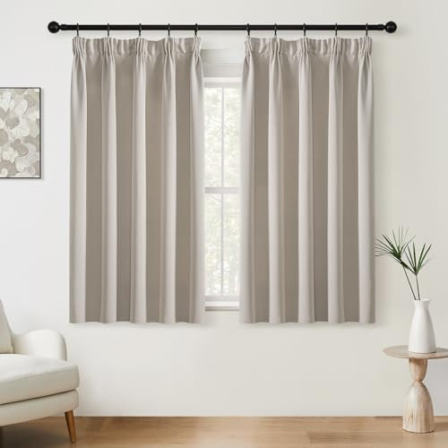 Softalker Rideaux occultants Beige 140(L) x 145 (H) cm Galon fronceur Rideaux Courts en Effet Lin Double Rideaux Opaque Isolant Thermique pour Noel Fenetre Cuisine Chambre Salon Intérieurs,2 Pièces