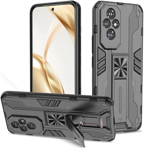 Btstring Cover per Honor 200, Militare Custodia con Stand Supporto Bumper Antiurto Case, TPU+PC Dual Layer Custodia -Nero