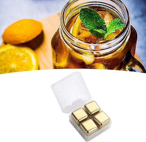 Whiskey-Steine, Wiederverwendbare Edelstahl-Eiswürfel, Schnell Abkühlende, Ordentliche Whisky-Whisky-Steine ​​mit Eiszange, für Getränke, Whiskey (Gold)