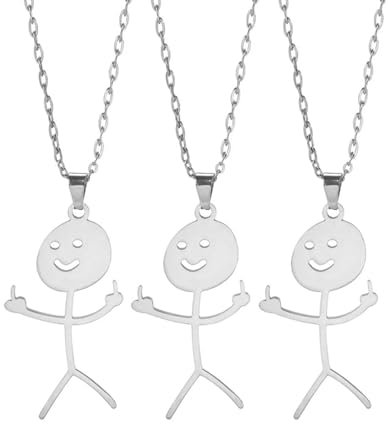 KGDUYC lustige Graffiti-Halskette 3-teilige, Smiley-Silber-Halskette, Silberne, Match-Finger-Gesten-Halskette, Geschenk - Silber