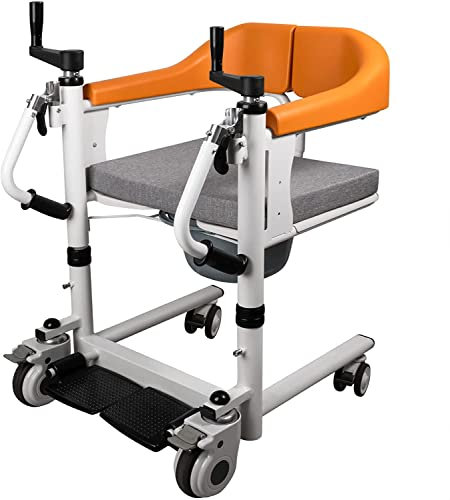OLSKFUH Rollstuhl mit Patientenlift für zu Hause mit 180 ° geteiltem Sitz, tragbarer Transportrollstuhl mit Rückenlehne und Töpfchen, 5-in-1-Transferstuhl für ältere Menschen mit Behinderung