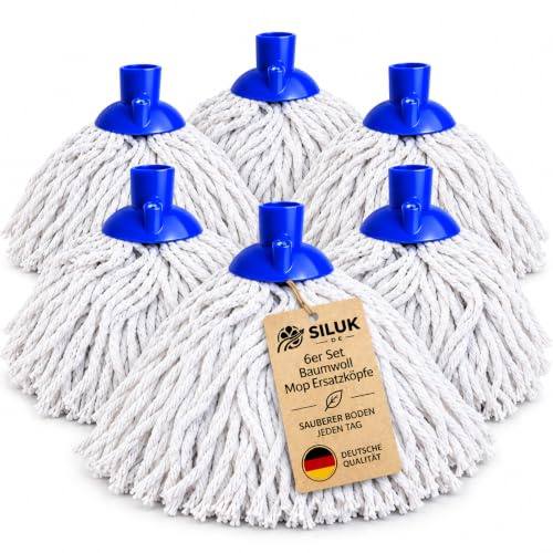 6 x Ersatzkopf für Leifheit Classic Mopp für Alle Flecken Entfernen Boden (Baumwoll_Schnüren)