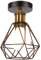 TOKIUS Deckenlampe, 16CM Vintage Deckenleuchte im Industrial Design Retro Lampe Käfig Pendelleuchte Schwarz Lampenschirm aus Eisen mit E27 Fassung Messing Flurlampe (1 Stück)