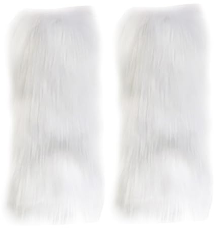 OnIUeZky Faux Furry Leg Warmers 1 Pair 15.7 Inch Fuzzy Leg Warmers for Womens Winter Warm Fur Boot Cuffs Covers for Christmas, Halloween, Hippie Costume White.