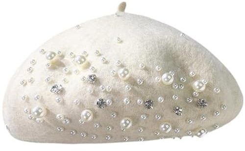 Keuyeo Perlen-baskenmütze, Wolle, Französische Baskenmütze, Perlen-kürbis-Hut, Newsboy-Bowler-mütze, Kostüm-mütze Für Damen