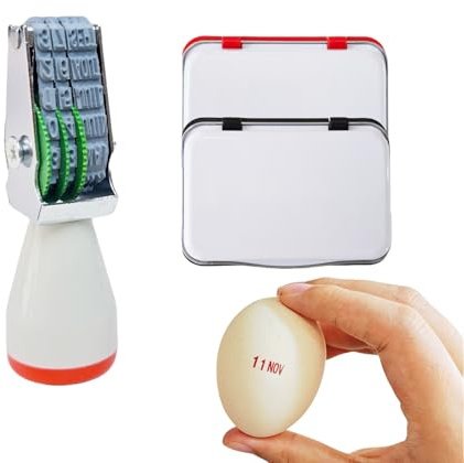 Homvik Egg Dater Stamp Kit, Date Stamp for Farm Fresh Eggs, Rubber Egg Stamper, 2 Ink Pads (Red & Black), Suitable for Chicken Duck Turkey Eggs