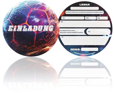 CraftWerk Fussball Einladungskarten 12er Set - Geburtstagseinladung für Jungs zur Fussballparty und zum Kindergeburtstag - Ø 14 cm