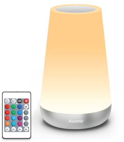 Auxmir Nachttischlampe Nachtlicht Touch Dimmbar mit 13 Farben und 4 Modi, LED Tischlampe Kabellos USB Aufladbar 2500mAh mit Fernbedienung, Nachtlampe mit Timing Funktion für Schlafzimmer, Silber