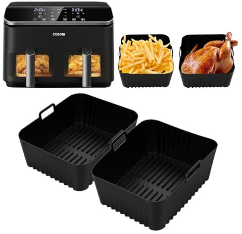 2 Piezas Molde Silicona Freidora de Aire para COSORI Doble Cesta 8.5L, Bandeja Silicona Air Fryer Recipiente, Accesorios Reutilizables Freidora de Aire insertos de silicona para COSORI CAF-R901-AEU