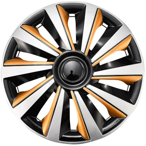 Blueshyhall 4er Set Radkappen Gold Silber Schwarz Glänzend, Radzierblenden für Stahlfelgen aus PP Kunststoff, 13-16 Zoll Option Cool Hubcaps Radblenden Farbig Tuning Zubehör Außen (16)