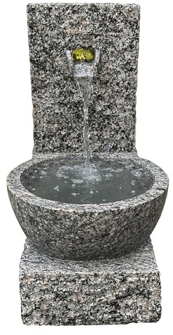 Dehner Gartenbrunnen Peel, grau, 70 x 50 x 50 cm | frostbeständig, Brunnen für Außen, mit LED Beleuchtung warmweiß / Transformator / Wasserpumpe, Granit