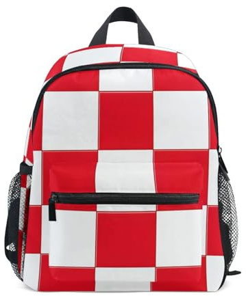 Mnsruu Sac à dos à carreaux blancs et rouges pour enfant - Sac à dos préscolaire pour enfants garçons filles maternelle