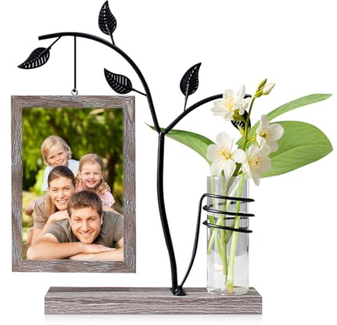 RANJIMA Bilderrahmen Personalisiert für 2 Bilder, Holz Bilderrahmen 10x15 cm Doppelseitig Fotorahmen mit Vase und Metall Baum Familie Geschenk,Fotogeschenke Personalisiert für Mama Oma Schwiegermutter