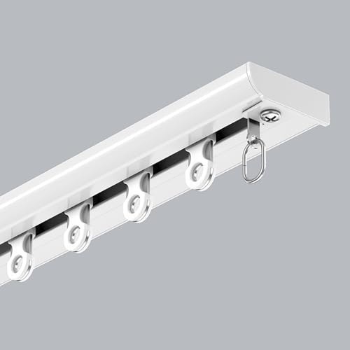 GQJNHUI Ultra-dünne Vorhangschiene, Strapazierfähige Aluminium-Deckenvorhangschiene, Schiebevorhangschiene Für Raumteiler, Wohnzimmer, Schlafzimmer, Privatsphäre, Dusche(White,5.0M)