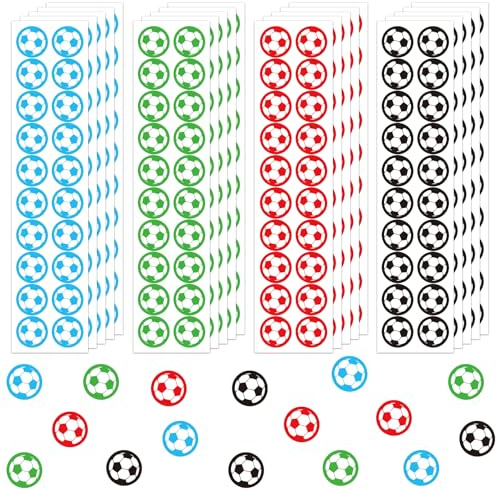 Mini-Fußball-Aufkleber, 400 Stück (20 Blatt), 1,5 cm, kleine Belohnungsaufkleber in 4 Farben (Schwarz/Blau/Grün/Rot) für Lehrer, Klassenzimmer, Anreize für Sport, Party, Geschenke, Planer