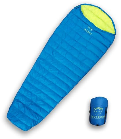 Tourbold Sac de couchage en duvet ultra léger et confortable pour l'été Coupe 550 g Duvet Petit encombrement couplé Sans PFC Sac de couchage sarcophage Sac de couchage pour l'extérieur, le camping, la