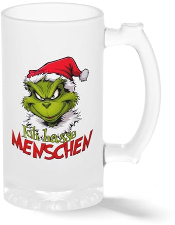 B&S Boutique Ich Hasse Menschen – Grinchmas Lover Transparent Bierkrug Stein 500ml