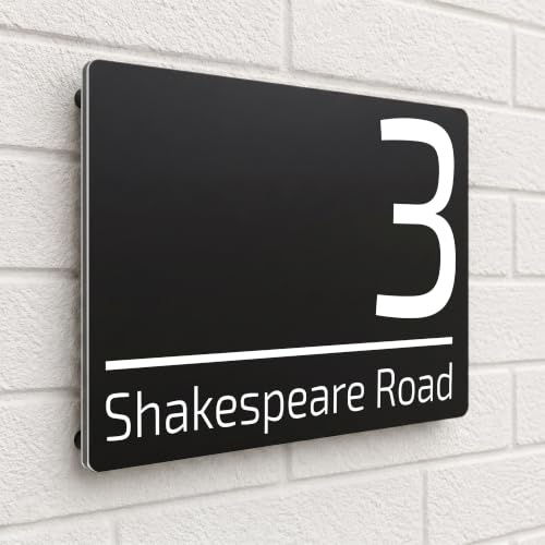 Housics Personalised House Number Plaque, Door Sign, Black, 200mm x 130mm | Custom Number & Street Name Weatherproof UV-Printed Fits Any Wall Gate or Door