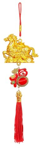 Goldener Pferde-Anhänger – 3D Pferde-Ornament zum Aufhängen mit Bommel für Wand, Fenster, Tür, Haus, Baum, Party, Segen, Frühlingsfest, chinesisches Neujahr, Weihnachtsgeschenk