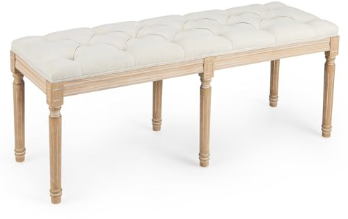 COSTWAY Französische Eingangsbank, gepolsterte Bettbank mit massiven Gummibaumholzbeinen, Sitzbank Vintage Flurbank, Polsterbank für Eingangsbereich, Schlafzimmer & Esszimmer, 120 x 40 x 49 cm