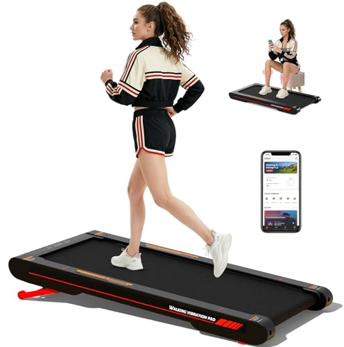 Sperax 4 in 1 Walking Vibration Pad Vibration 0.3-6km/h für Zuhause und Bürofür, Laufband für Zuhause mit App 400W Keine Montage Erforderlich（Rot-Grau）