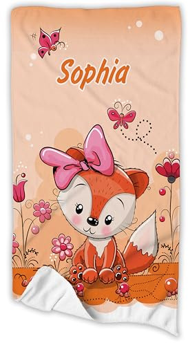 Unikatolo Badetuch Handtuch Kinder mit Name personalisiert (Fuchs Orange, 50 x 100 cm)