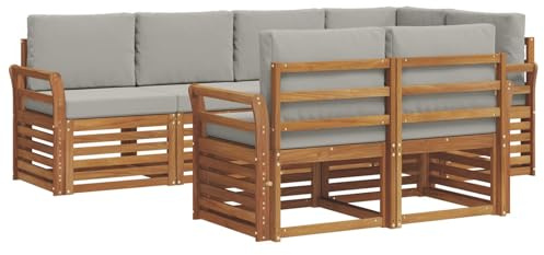 vidaXL Sofagarnituren 7 pcs Natürlich und Hellgrau Massivholz Akazie, Garten-Sofa, modernes Outdoor-Sofa, langlebige Lounge, Bequeme Terassensitze für Dein Wohnzimmer