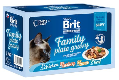 Brit Premium Nassfutter für Katzen, Multipack, Filets in Soße, 12 x 85 g | Zarte Filets in Soße, Multipack, 4 Sorten, fördert die Flüssigkeitszufuhr, leicht verdaulich, schonend zubereitet