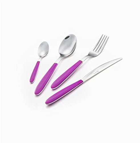 EME POSATERIA MADE IN ITALY - Servizio 24 Posate Tavola Vero 6 Persone Acciaio 18/C Moderne Colorate, Colore Manico: Fucsia Trasparente 239