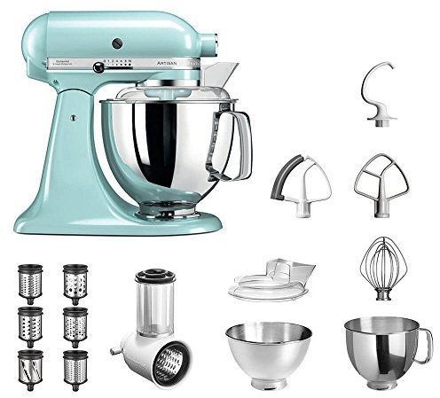 KitchenAid Küchenmaschine Artisan 5KSM175PS Veggie S Paket | mit TOP Zubehör: Gemüseschneider mit drei Trommeln sowie zusätzlichem Raspel und Reibenpaket mit 3 weiteren Trommeln (Eisblau)