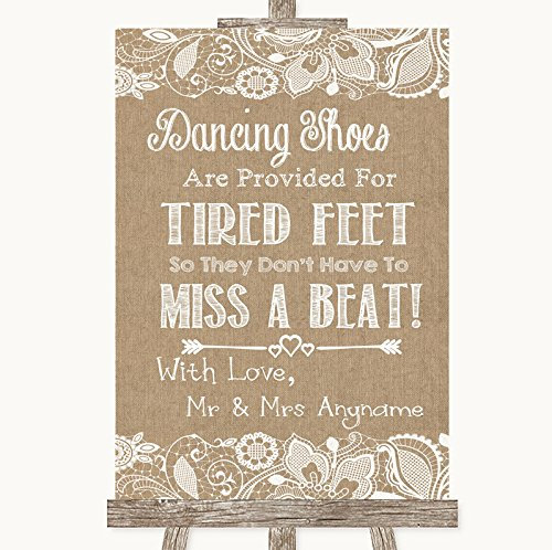 Burlap & Lace Wedding Sign Collection Burlap & Lace Dancing Shoes Flip-Flop Tired Feet Wedding Sign