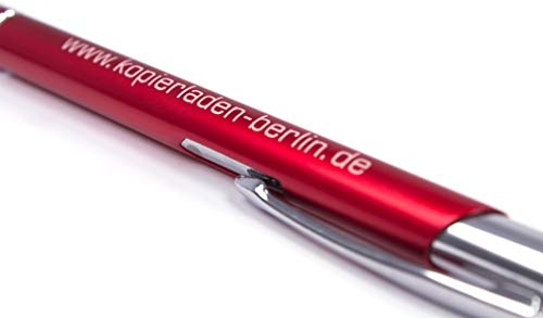 Kopierladen Karnath GmbH Personalisierbarer Kugelschreiber mit Gravur – roter Kuli aus Metall mit eigenem Text und Logo selbst gestalten – mit Ansteckclip, 1000 Stück