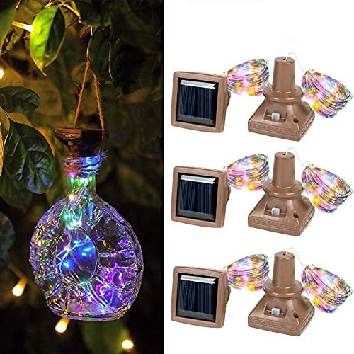 Toifucos Solar Wine Bottle Cork Lights, 6 Pack 20 LEDs Solar String Fairy Lights Outdoor Waterproof Copper Cork Shaped Lights Bottle Lights for Wedding Holiday Garden Patio Pathway Decor, Multicolor