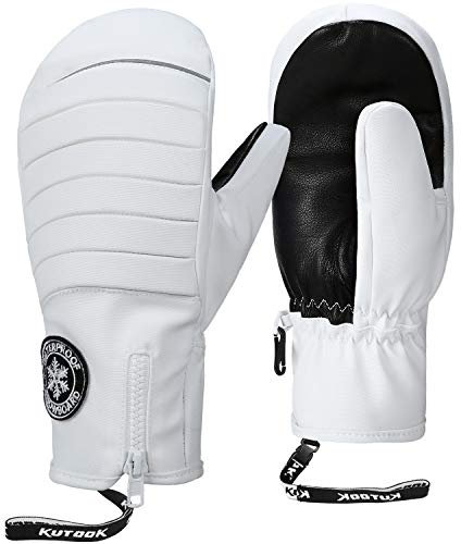 KUTOOK Skihandschuhe Snowboard Handschuhe Herren Damen Fäustlinge Wasserdicht Warm Winter Winddicht Winterhandschuhe für Ski Snowboard Outdoor Weiß,L