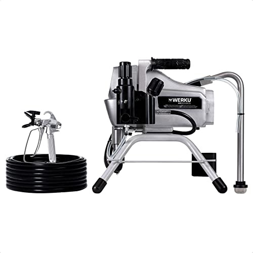 Werku® WK500900 Equipo Eléctrico Airless | Calidad Profesional Potencia 700 W Caudal 1.8 LPM Incluye Pistola Pintar Manguera y Depósito Antigoteo