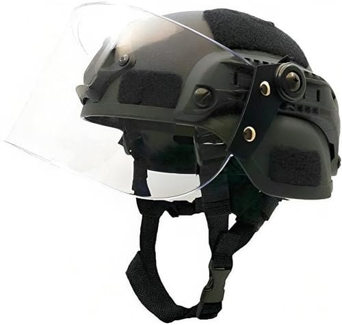 Casco táctico Mich 2000 Fast con Visera Transparente Riot Visor Gafas Protectoras deslizantes para Airsoft Paintball CS War Games Deportes al Aire Libre