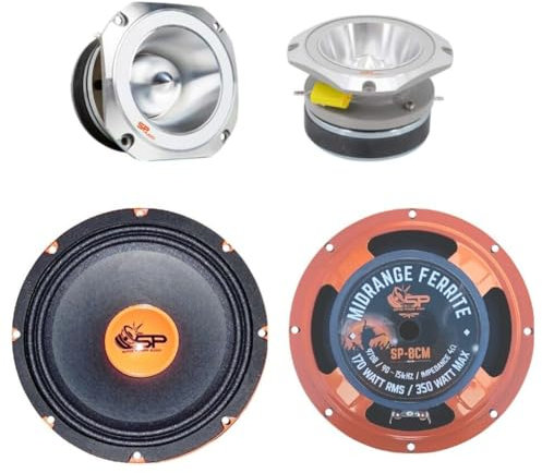 SP Audio Kit auto 2 midrange SP8CM da 20,00 cm 4 ohm 170 watt rms 350 watt max + 2 tweeter SPTW48 da 10,00 cm 4 ohm 200 watt rms 400 watt max, kit a coppia