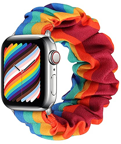 Tasikar Élastique Scrunchies Compatible avec Bracelet Apple Watch 41mm 40mm 38mm 45mm 44mm 42mm, Bracelet Imprimée Femmes pour Apple Watch Ultra Séries 8 7 6 5 4 3 2 1 SE (42/44/45mm, Arc-en-ciel, L)