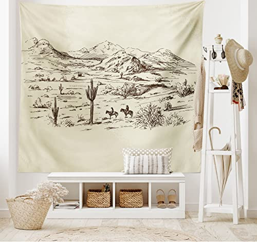 ABAKUHAUS amerikanisch Wandteppich und Tagesdecke, Wild West Cowboys aus Weiches Mikrofaser Stoff Waschbar ohne Verblassen Digitaldruck, 230 x 140 cm, Schwarz Beige