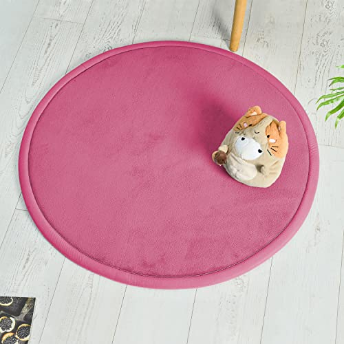 Loartee korallenrote Samtmatte Teppich Rund, als Krabbeldecke fürs Kind,2,5cm Dicker Kinderteppich,Rot,120cm