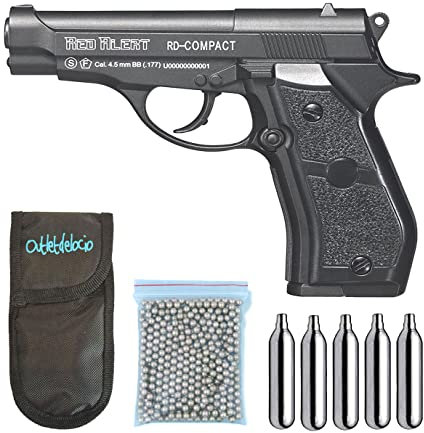 Pack Pistola perdigón Metalica Gamo Red Alert RD Compact. Calibre 4,5mm + Funda + balines + co2. Potencia 3 Julios. 23054/29318/13275