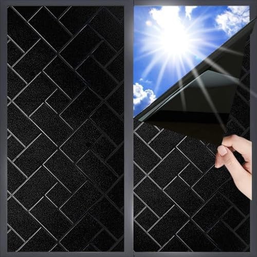 Qualsen Fensterfolie Milchglasfolie Fenster Abdunklungsfolie Folie Fensterfolie Blickdicht Verdunkelungsfolie Sichtschutzfolie Anti-UV Verdunklungsfolie Klebefolie Dunkel Für Büro(Schwarz,90x200cm)
