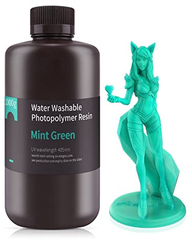 ELEGOO 405nm Wasser Waschbares Resin, Water Washable 3D Drucker Rapid Harz für LCD/DLP UV Härtung Photopolymer 3D Drucker, 1000g Minzgrün