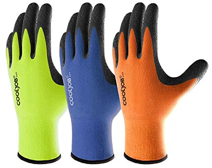 COOLJOB 3 Paar Arbeitshandschuhe Herren Damen, Gartenhandschuhe mit rutschfeste Crinkle Latex Beschichtung, robuste Handschuhe Größe 9/L