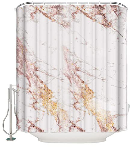 Yishui Art Rose Gold Flash Marble Tendance Rideau De Douche Tissu Polyester Imperméable Rideau De Douche pour Salle De Bains avec 12 Crochets 220x180cm(87x71in)