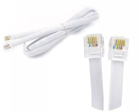 Telephone Cable 6P6C with RJ12 Male to Male Flat Phone Cable for Fax Machine, Modem - 7FT White 10PCS