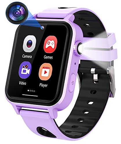 Mingfuxin Kinder-Spiele-Smartwatch, Kinder-Smartwatch, mit Touchscreen, 18 Spiele, Kamera, Schrittzähler, Wecker, MP3-Player, Musikuhr für Jungen und Mädchen, Geburtstag (lila)