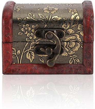 Mini Vintage Deko Holz Schatzkiste, 8 x 6,5 x 6 cm Chinesischer Stil Oriental Treasure Chest Retro Schatztruhe Piratenkiste Schmuck Holzkiste für Bücher Karten Sammlung Geschenke