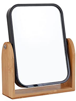 Hosoncovy Miroir double face grossissant à 360 degrés rotatif à 360 degrés avec support - Miroir de bureau rectangulaire en bois transparent sur pied - Noir (F-360-2MIRO-SQ)